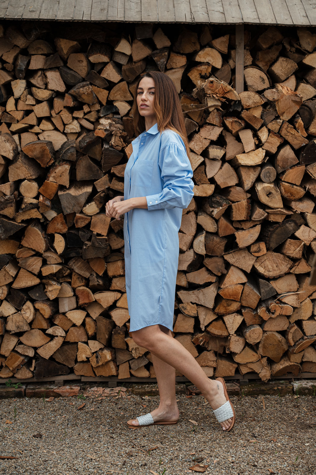 aty & sukn Grace sky blue stripe poplin