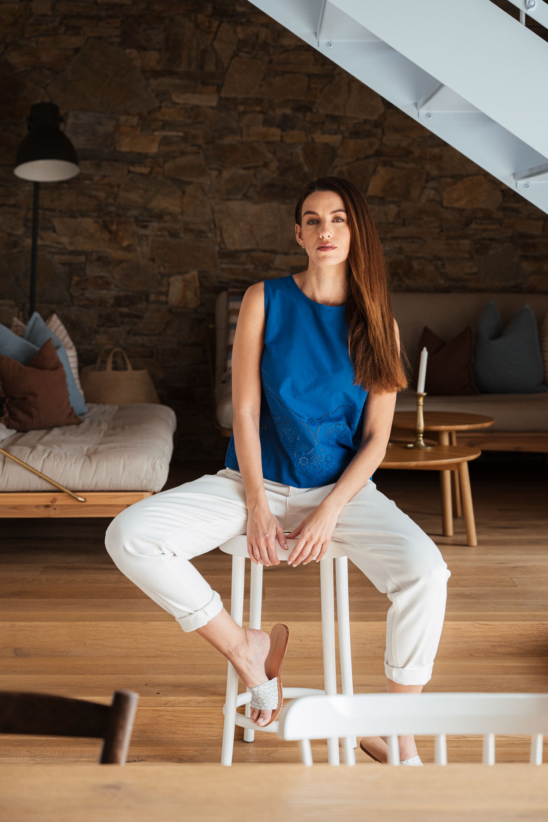 Tops Flora bordura electric blue
