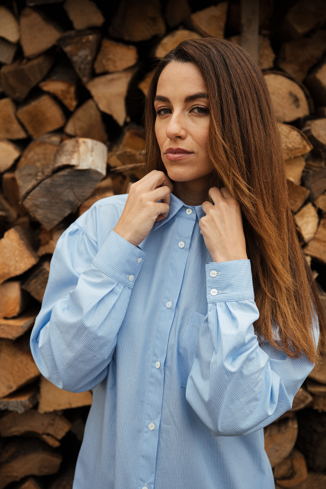 aty & sukn Grace sky blue stripe poplin