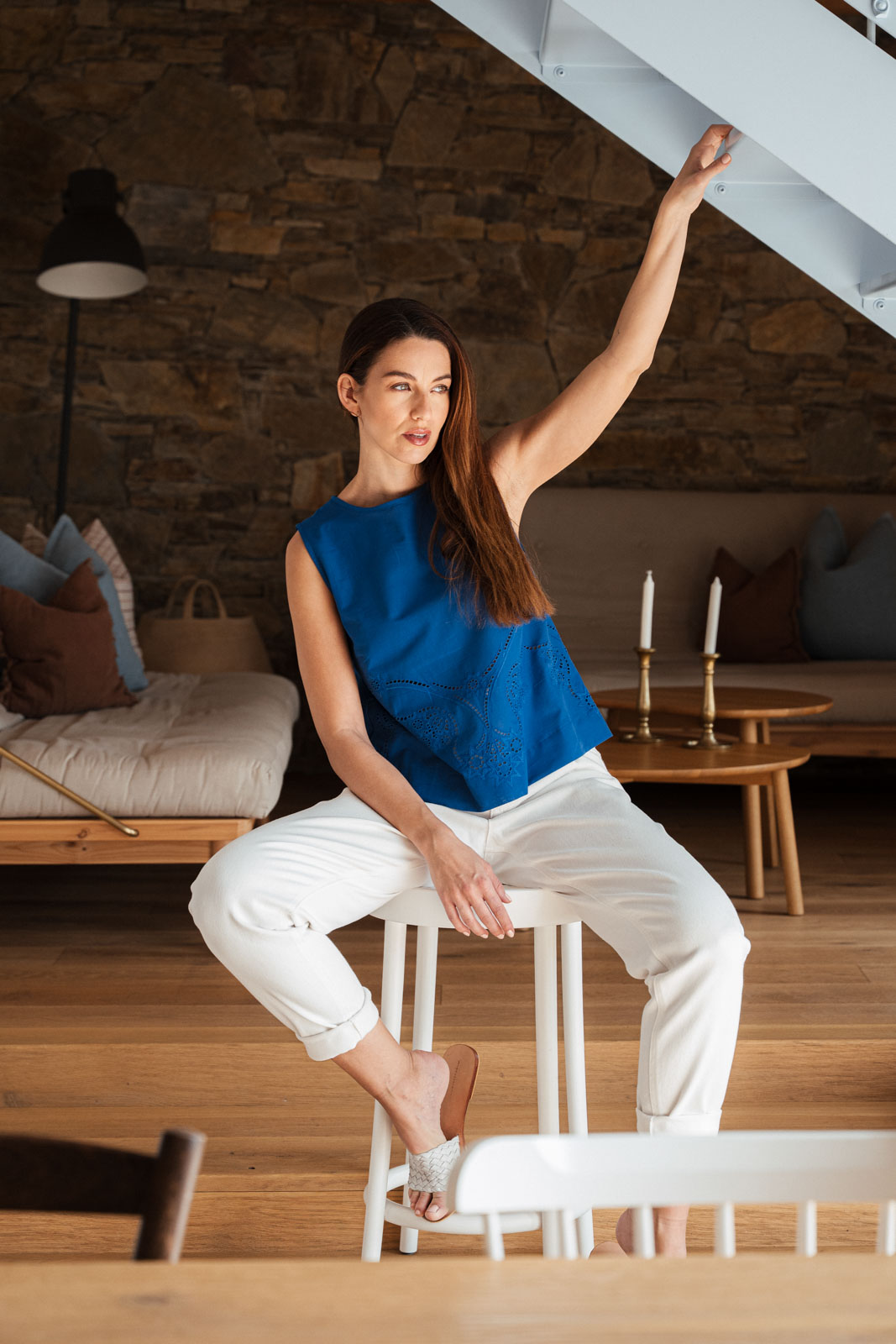 Tops Flora bordura electric blue