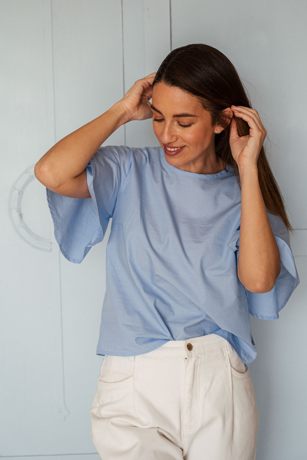 Halenky Tosca sky blue poplin stripe