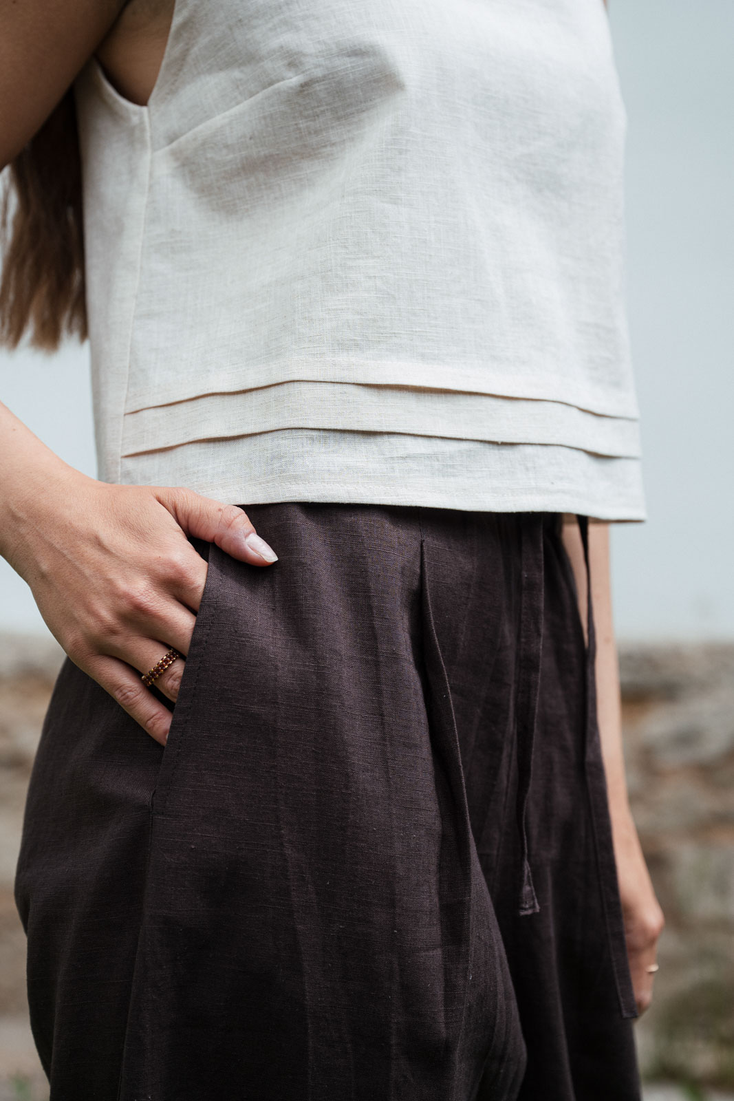 Tops Flora Len natural linen