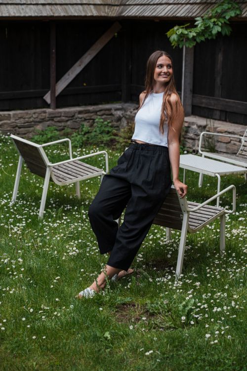 Kalhoty a ortky Sunna Len black linen