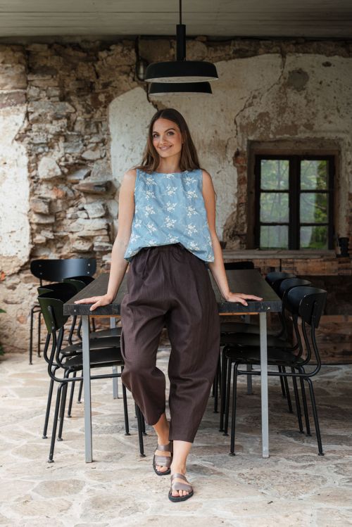 Kalhoty a ortky Sunna Len chocolate linen
