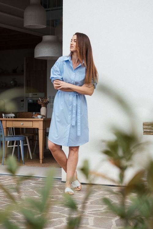 aty & sukn Grace sky blue stripe poplin