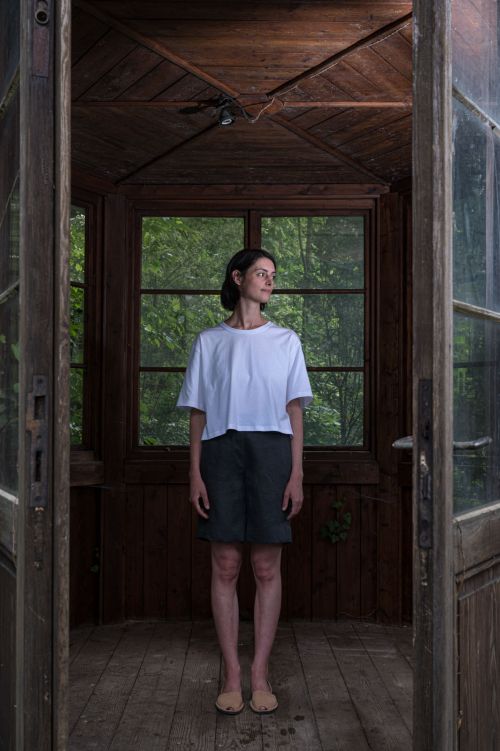 Kalhoty & ortky Mila anthracite linen