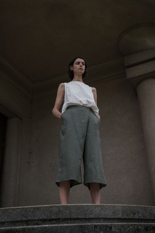 Kalhoty & ortky Zulu Olive linen