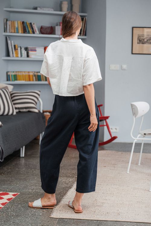 Kalhoty a ortky Sunna Len navy blue linen